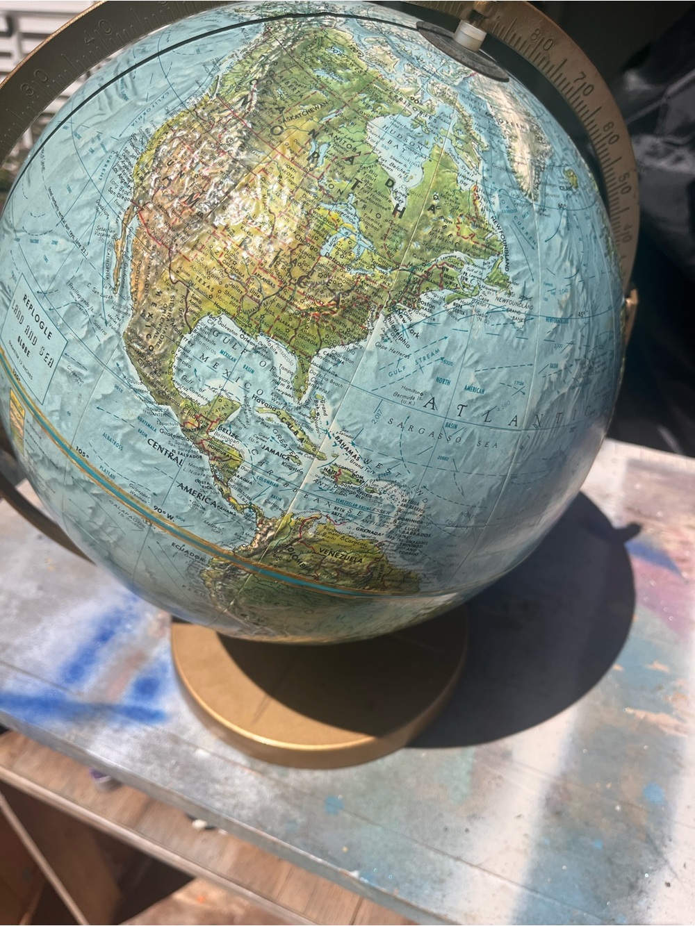 Vintage-Style Blue and Green Globe on Gold Stand - Brand Unspecified